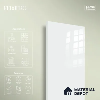 Ferrero 1B 0816 Slate Grey 8 ft x 4 ft Solid Series High Gloss Finish Acrylic Laminate - 1.5 mm (LM 01159) | Matching Edgeband Code - 816 | Suitable for Kitchen Cabinets, Study Areas, Wardrobe