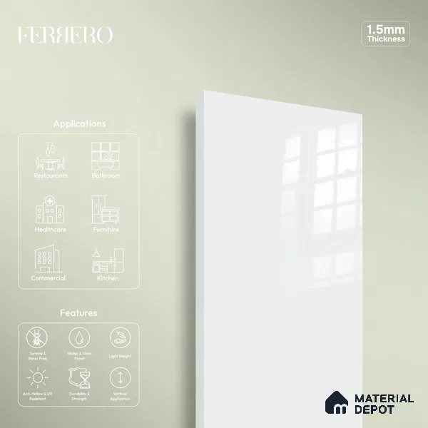 Ferrero 1B 0816 Slate Grey 8 ft x 4 ft Solid Series High Gloss Finish Acrylic Laminate - 1.5 mm (LM 01159) | Matching Edgeband Code - 816 | Suitable for Kitchen Cabinets, Study Areas, Wardrobe