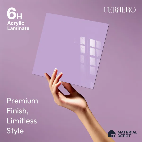 Ferrero 1B 0832 French Lilac 8 ft x 4 ft Solid Series High Gloss Finish Acrylic Laminate - 1.5 mm (LM 01161) | Matching Edgeband Code - 832 | Suitable for Kitchen Cabinets, Study Areas, Wardrobe