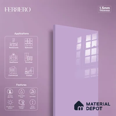 Ferrero 1B 0832 French Lilac 8 ft x 4 ft Solid Series High Gloss Finish Acrylic Laminate - 1.5 mm (LM 01161) | Matching Edgeband Code - 832 | Suitable for Kitchen Cabinets, Study Areas, Wardrobe