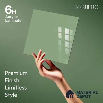 Ferrero 1B 0833 Sage Green 8 ft x 4 ft Solid Series High Gloss Finish Acrylic Laminate - 1.5 mm (LM 01155) | Matching Edgeband Code - 833 | Suitable for Kitchen Cabinets, Study Areas, Wardrobe