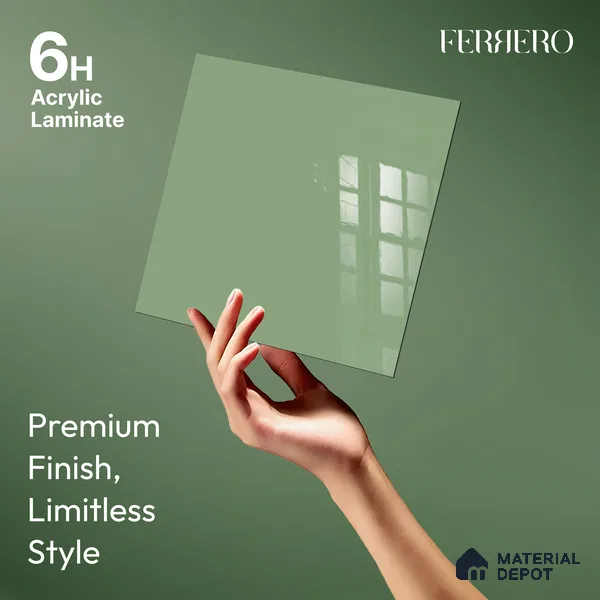 Ferrero 1B 0833 Sage Green 8 ft x 4 ft Solid Series High Gloss Finish Acrylic Laminate - 1.5 mm (LM 01155) | Matching Edgeband Code - 833 | Suitable for Kitchen Cabinets, Study Areas, Wardrobe