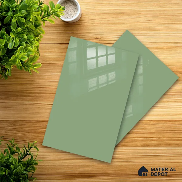 Ferrero 1B 0833 Sage Green 8 ft x 4 ft Solid Series High Gloss Finish Acrylic Laminate - 1.5 mm (LM 01155) | Matching Edgeband Code - 833 | Suitable for Kitchen Cabinets, Study Areas, Wardrobe