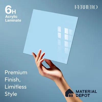 Ferrero 1B 0837 Sky Blue 8 ft x 4 ft Solid Series High Gloss Finish Acrylic Laminate - 1.5 mm (LM 01165) | Matching Edgeband Code - 837 | Suitable for Kitchen Cabinets, Study Areas, Wardrobe