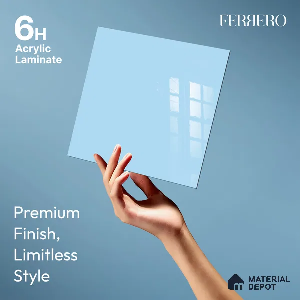 Ferrero 1B 0837 Sky Blue 8 ft x 4 ft Solid Series High Gloss Finish Acrylic Laminate - 1.5 mm (LM 01165) | Matching Edgeband Code - 837 | Suitable for Kitchen Cabinets, Study Areas, Wardrobe
