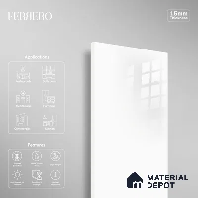 Ferrero 1B 0840 Blush Cloud 8 ft x 4 ft Solid Series High Gloss Finish Acrylic Laminate - 1.5 mm (LM 01136) | Matching Edgeband Code - 840 | Suitable for Kitchen Cabinets, Study Areas, Wardrobe