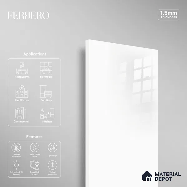 Ferrero 1B 0840 Blush Cloud 8 ft x 4 ft Solid Series High Gloss Finish Acrylic Laminate - 1.5 mm (LM 01136) | Matching Edgeband Code - 840 | Suitable for Kitchen Cabinets, Study Areas, Wardrobe
