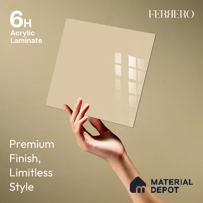 Ferrero 1B 0841 Sandstone Beige 8 ft x 4 ft Solid Series High Gloss Finish Acrylic Laminate - 1.5 mm (LM 01137) | Matching Edgeband Code - 841 | Suitable for Kitchen Cabinets, Study Areas, Wardrobe