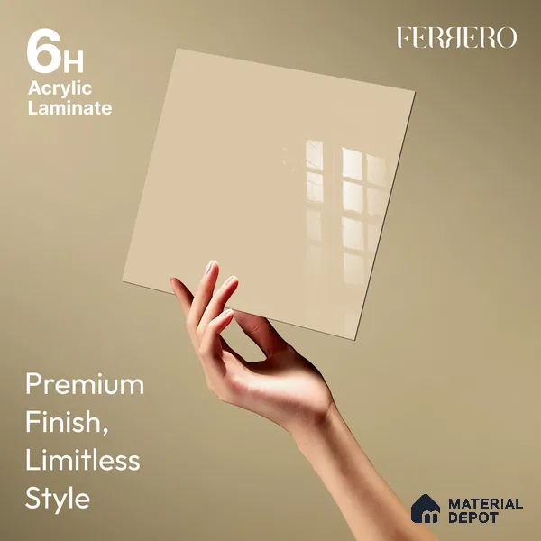Ferrero 1B 0841 Sandstone Beige 8 ft x 4 ft Solid Series High Gloss Finish Acrylic Laminate - 1.5 mm (LM 01137) | Matching Edgeband Code - 841 | Suitable for Kitchen Cabinets, Study Areas, Wardrobe
