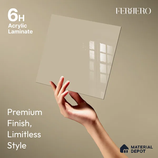 Ferrero 1B 0842 Dusty Gold 8 ft x 4 ft Solid Series High Gloss Finish Acrylic Laminate - 1.5 mm (LM 01138) | Matching Edgeband Code - 842 | Suitable for Kitchen Cabinets, Study Areas, Wardrobe