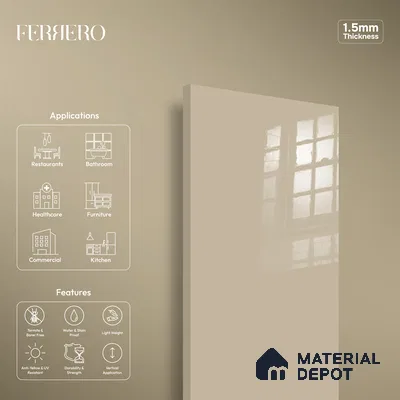 Ferrero 1B 0842 Dusty Gold 8 ft x 4 ft Solid Series High Gloss Finish Acrylic Laminate - 1.5 mm (LM 01138) | Matching Edgeband Code - 842 | Suitable for Kitchen Cabinets, Study Areas, Wardrobe
