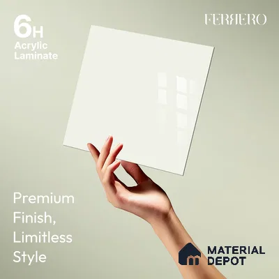 Ferrero 1B 0843 Pearl White 8 ft x 4 ft Solid Series High Gloss Finish Acrylic Laminate - 1.5 mm (LM 01139) | Matching Edgeband Code - 843 | Suitable for Kitchen Cabinets, Study Areas, Wardrobe