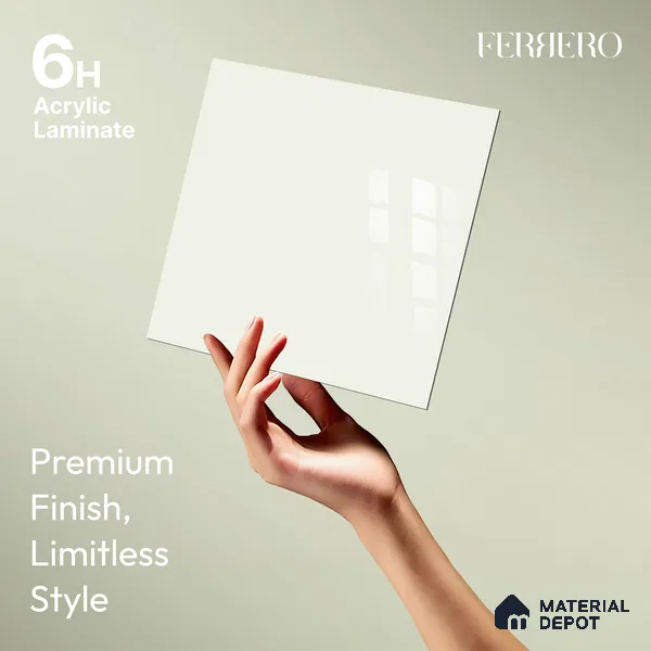 Ferrero 1B 0843 Pearl White 8 ft x 4 ft Solid Series High Gloss Finish Acrylic Laminate - 1.5 mm (LM 01139) | Matching Edgeband Code - 843 | Suitable for Kitchen Cabinets, Study Areas, Wardrobe