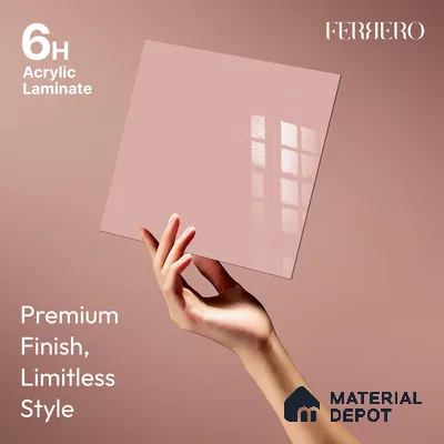Ferrero 1B 0844 Dusky Blush 8 ft x 4 ft Solid Series High Gloss Finish Acrylic Laminate - 1.5 mm (LM 01140) | Matching Edgeband Code - 844 | Suitable for Kitchen Cabinets, Study Areas, Wardrobe