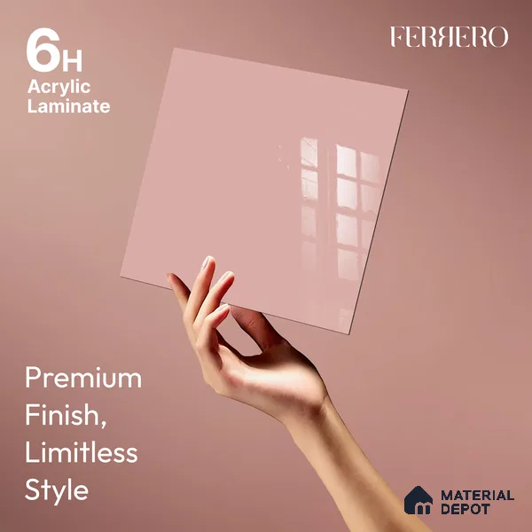 Ferrero 1B 0844 Dusky Blush 8 ft x 4 ft Solid Series High Gloss Finish Acrylic Laminate - 1.5 mm (LM 01140) | Matching Edgeband Code - 844 | Suitable for Kitchen Cabinets, Study Areas, Wardrobe
