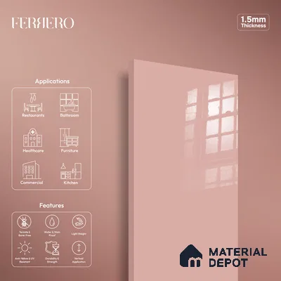 Ferrero 1B 0844 Dusky Blush 8 ft x 4 ft Solid Series High Gloss Finish Acrylic Laminate - 1.5 mm (LM 01140) | Matching Edgeband Code - 844 | Suitable for Kitchen Cabinets, Study Areas, Wardrobe
