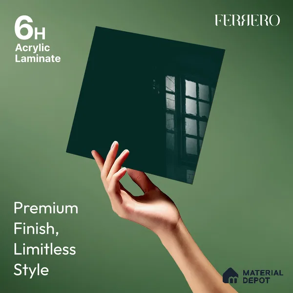 Ferrero 1B 0845 Bottle Green 8 ft x 4 ft Solid Series High Gloss Finish Acrylic Laminate - 1.5 mm (LM 01141) | Matching Edgeband Code - 845 | Suitable for Kitchen Cabinets, Study Areas, Wardrobe