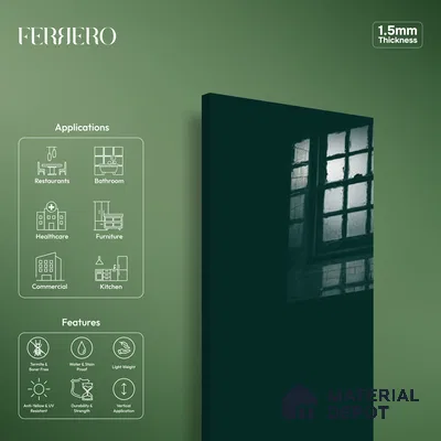 Ferrero 1B 0845 Bottle Green 8 ft x 4 ft Solid Series High Gloss Finish Acrylic Laminate - 1.5 mm (LM 01141) | Matching Edgeband Code - 845 | Suitable for Kitchen Cabinets, Study Areas, Wardrobe