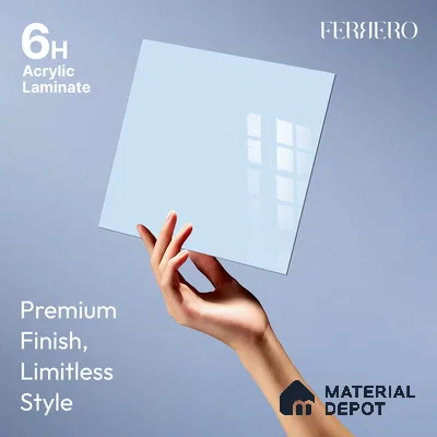 Ferrero 1B 0846 Soft Blue 8 ft x 4 ft Solid Series High Gloss Finish Acrylic Laminate - 1.5 mm (LM 01142) | Matching Edgeband Code - 846 | Suitable for Kitchen Cabinets, Study Areas, Wardrobe