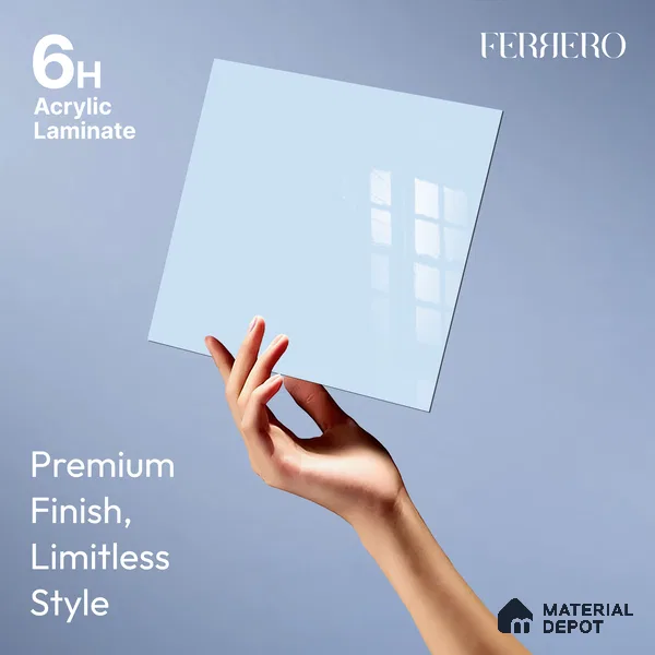 Ferrero 1B 0846 Soft Blue 8 ft x 4 ft Solid Series High Gloss Finish Acrylic Laminate - 1.5 mm (LM 01142) | Matching Edgeband Code - 846 | Suitable for Kitchen Cabinets, Study Areas, Wardrobe