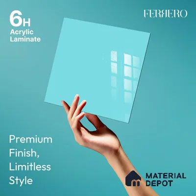 Ferrero 1B 0848 Bright Blue 8 ft x 4 ft Solid Series High Gloss Finish Acrylic Laminate - 1.5 mm (LM 01144) | Matching Edgeband Code - 848 | Suitable for Kitchen Cabinets, Study Areas, Wardrobe