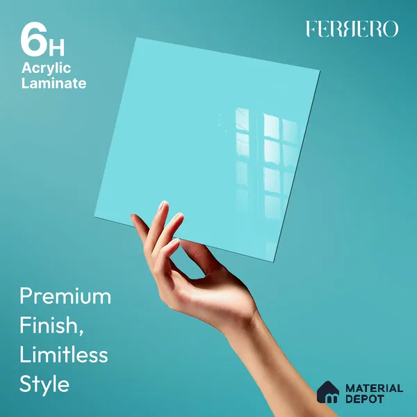 Ferrero 1B 0848 Bright Blue 8 ft x 4 ft Solid Series High Gloss Finish Acrylic Laminate - 1.5 mm (LM 01144) | Matching Edgeband Code - 848 | Suitable for Kitchen Cabinets, Study Areas, Wardrobe
