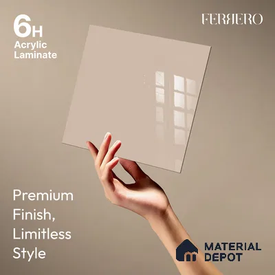 Ferrero 1B 0849 Earthy Sand 8 ft x 4 ft Solid Series High Gloss Finish Acrylic Laminate - 1.5 mm (LM 01145) | Matching Edgeband Code - 849 | Suitable for Kitchen Cabinets, Study Areas, Wardrobe