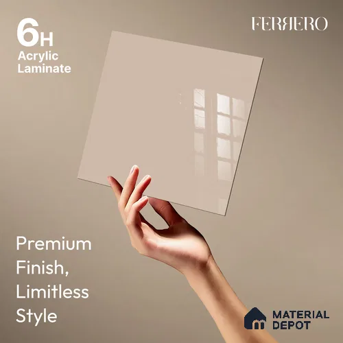 Ferrero 1B 0849 Earthy Sand 8 ft x 4 ft Solid Series High Gloss Finish Acrylic Laminate - 1.5 mm (LM 01145) | Matching Edgeband Code - 849 | Suitable for Kitchen Cabinets, Study Areas, Wardrobe