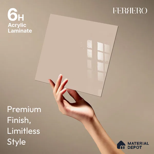 Ferrero 1B 0849 Earthy Sand 8 ft x 4 ft Solid Series High Gloss Finish Acrylic Laminate - 1.5 mm (LM 01145) | Matching Edgeband Code - 849 | Suitable for Kitchen Cabinets, Study Areas, Wardrobe