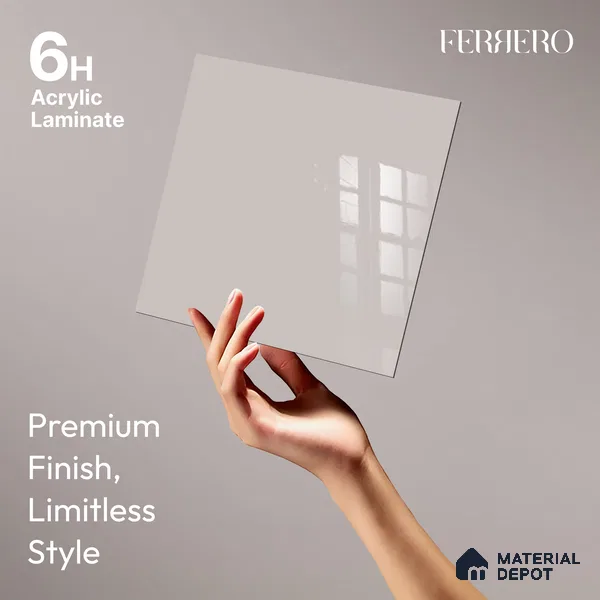 Ferrero 1B 0850 Pebble Beige 8 ft x 4 ft Solid Series High Gloss Finish Acrylic Laminate - 1.5 mm (LM 01146) | Matching Edgeband Code - 850 | Suitable for Kitchen Cabinets, Study Areas, Wardrobe