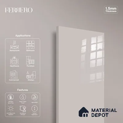 Ferrero 1B 0850 Pebble Beige 8 ft x 4 ft Solid Series High Gloss Finish Acrylic Laminate - 1.5 mm (LM 01146) | Matching Edgeband Code - 850 | Suitable for Kitchen Cabinets, Study Areas, Wardrobe