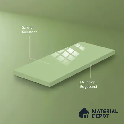 Ferrero 1B 0864 Pista Green 8 ft x 4 ft Solid Series High Gloss Finish Acrylic Laminate - 1.5 mm (LM 01156) | Matching Edgeband Code - 864 | Suitable for Kitchen Cabinets, Study Areas, Wardrobe