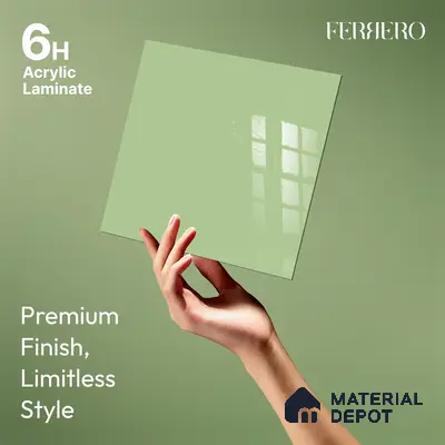 Ferrero 1B 0864 Pista Green 8 ft x 4 ft Solid Series High Gloss Finish Acrylic Laminate - 1.5 mm (LM 01156) | Matching Edgeband Code - 864 | Suitable for Kitchen Cabinets, Study Areas, Wardrobe