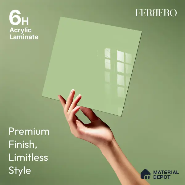 Ferrero 1B 0864 Pista Green 8 ft x 4 ft Solid Series High Gloss Finish Acrylic Laminate - 1.5 mm (LM 01156) | Matching Edgeband Code - 864 | Suitable for Kitchen Cabinets, Study Areas, Wardrobe