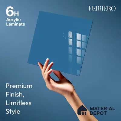 Ferrero 1B 0888 Midnight Aqua 8 ft x 4 ft Solid Series High Gloss Finish Acrylic Laminate - 1.5 mm (LM 01163) | Matching Edgeband Code - 888 | Suitable for Kitchen Cabinets, Study Areas, Wardrobe