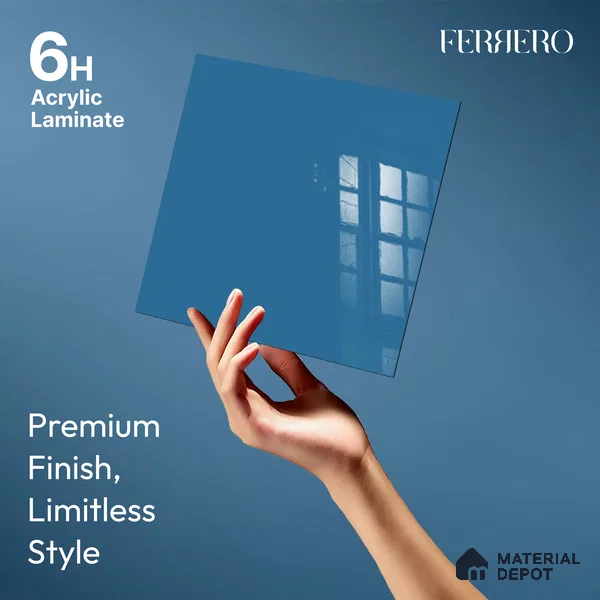 Ferrero 1B 0888 Midnight Aqua 8 ft x 4 ft Solid Series High Gloss Finish Acrylic Laminate - 1.5 mm (LM 01163) | Matching Edgeband Code - 888 | Suitable for Kitchen Cabinets, Study Areas, Wardrobe