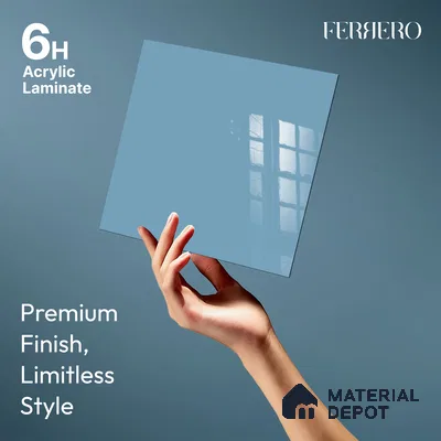 Ferrero 1B 0889 Glacier Blue 8 ft x 4 ft Solid Series High Gloss Finish Acrylic Laminate - 1.5 mm (LM 01164) | Matching Edgeband Code - 889 | Suitable for Kitchen Cabinets, Study Areas, Wardrobe