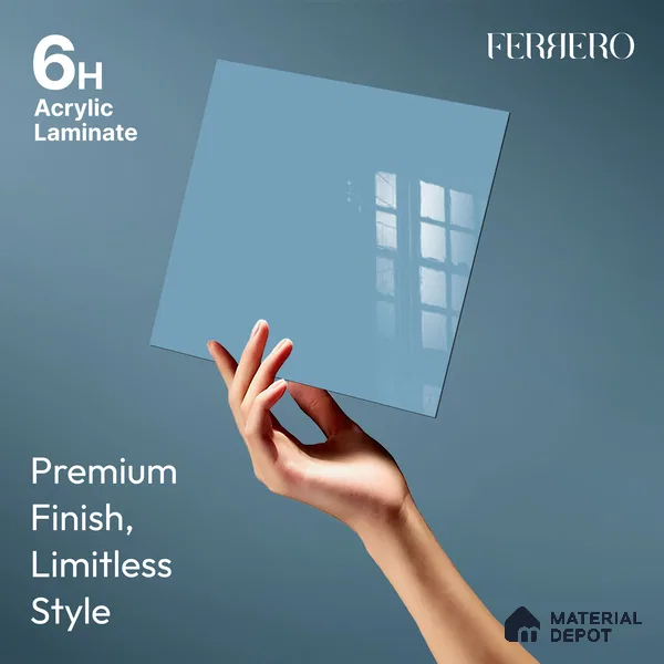 Ferrero 1B 0889 Glacier Blue 8 ft x 4 ft Solid Series High Gloss Finish Acrylic Laminate - 1.5 mm (LM 01164) | Matching Edgeband Code - 889 | Suitable for Kitchen Cabinets, Study Areas, Wardrobe
