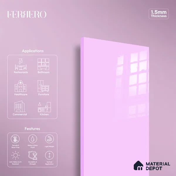 Ferrero 1B 0890 Electric Lavender 8 ft x 4 ft Solid Series High Gloss Finish Acrylic Laminate - 1.5 mm (LM 01160) | Suitable for Kitchen Cabinets, Study Areas, Wardrobe