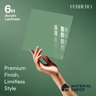 Ferrero 1B 0896 Meadow Green 8 ft x 4 ft Solid Series High Gloss Finish Acrylic Laminate - 1.5 mm (LM 01154) | Matching Edgeband Code - 896 | Suitable for Kitchen Cabinets, Study Areas, Wardrobe