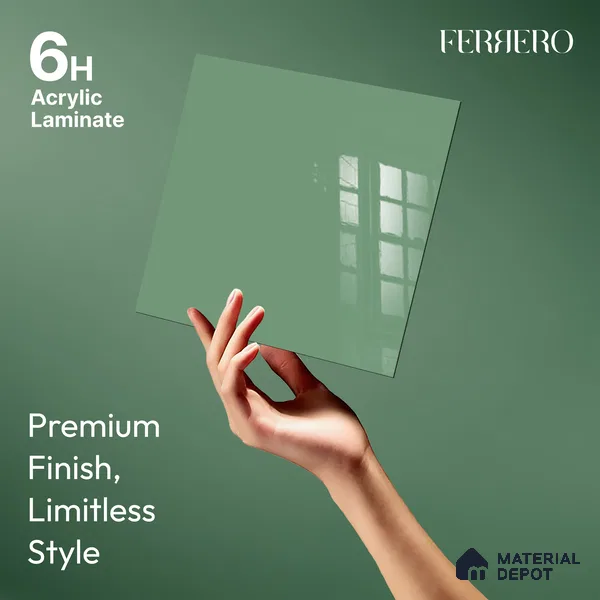 Ferrero 1B 0896 Meadow Green 8 ft x 4 ft Solid Series High Gloss Finish Acrylic Laminate - 1.5 mm (LM 01154) | Matching Edgeband Code - 896 | Suitable for Kitchen Cabinets, Study Areas, Wardrobe