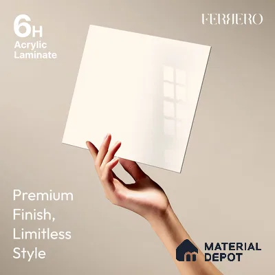 Ferrero 1B 0897 Vanilla White 8 ft x 4 ft Solid Series High Gloss Finish Acrylic Laminate - 1.5 mm (LM 01147) | Matching Edgeband Code - 897 | Suitable for Kitchen Cabinets, Study Areas, Wardrobe