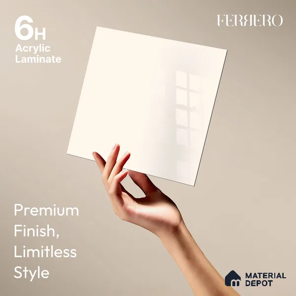 Ferrero 1B 0897 Vanilla White 8 ft x 4 ft Solid Series High Gloss Finish Acrylic Laminate - 1.5 mm (LM 01147) | Matching Edgeband Code - 897 | Suitable for Kitchen Cabinets, Study Areas, Wardrobe