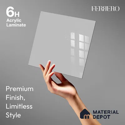 Ferrero 1B 0898 Misty Gray 8 ft x 4 ft Solid Series High Gloss Finish Acrylic Laminate - 1.5 mm (LM 01148) | Matching Edgeband Code - 898 | Suitable for Kitchen Cabinets, Study Areas, Wardrobe