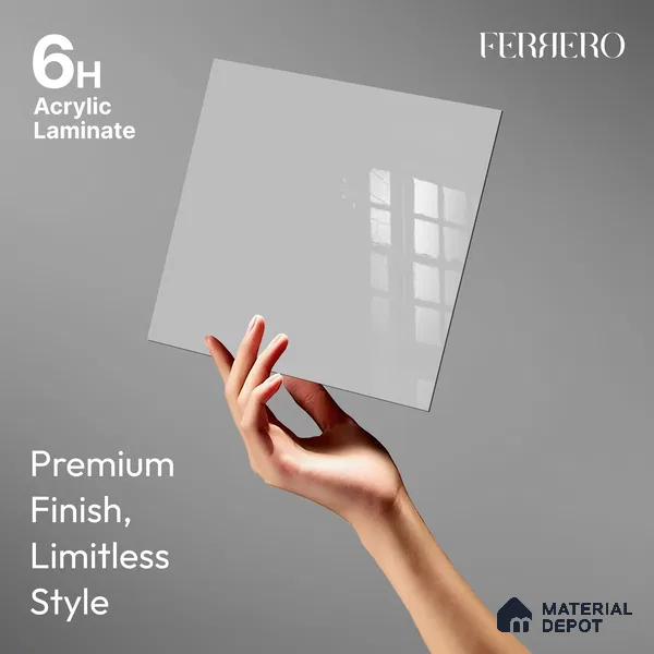 Ferrero 1B 0898 Misty Gray 8 ft x 4 ft Solid Series High Gloss Finish Acrylic Laminate - 1.5 mm (LM 01148) | Matching Edgeband Code - 898 | Suitable for Kitchen Cabinets, Study Areas, Wardrobe