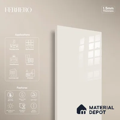 Ferrero 1B 0899 Powder Blush 8 ft x 4 ft Solid Series High Gloss Finish Acrylic Laminate - 1.5 mm (LM 01149) | Matching Edgeband Code - 899 | Suitable for Kitchen Cabinets, Study Areas, Wardrobe