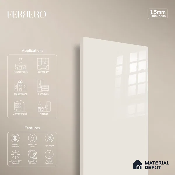 Ferrero 1B 0899 Powder Blush 8 ft x 4 ft Solid Series High Gloss Finish Acrylic Laminate - 1.5 mm (LM 01149) | Matching Edgeband Code - 899 | Suitable for Kitchen Cabinets, Study Areas, Wardrobe