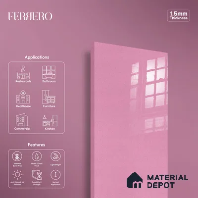 Ferrero 1B 0941 Rose Sparkle 8 ft x 4 ft Sparkle Series High Gloss Finish Acrylic Laminate - 1.5 mm (LM 01123) | Suitable for Kitchen Cabinets, Study Areas, Wardrobe