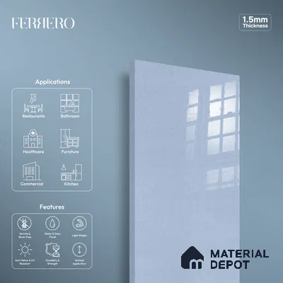 Ferrero 1B 0942 Frosted Blue 8 ft x 4 ft Sparkle Series High Gloss Finish Acrylic Laminate - 1.5 mm (LM 01124) | Suitable for Kitchen Cabinets, Study Areas, Wardrobe