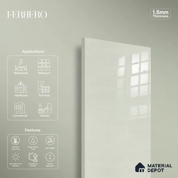 Ferrero 1B 0943 Mint Sparkle 8 ft x 4 ft Sparkle Series High Gloss Finish Acrylic Laminate - 1.5 mm (LM 01125) | Suitable for Kitchen Cabinets, Study Areas, Wardrobe
